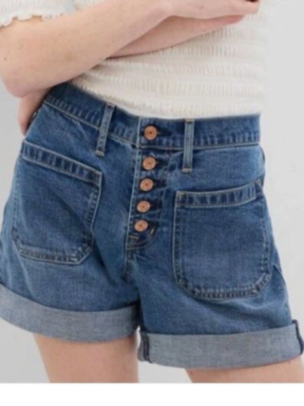 GAP Button Fly Denim 8" Girlfriend Mid-rise Shorts Size 10 - Picture 2 of 7